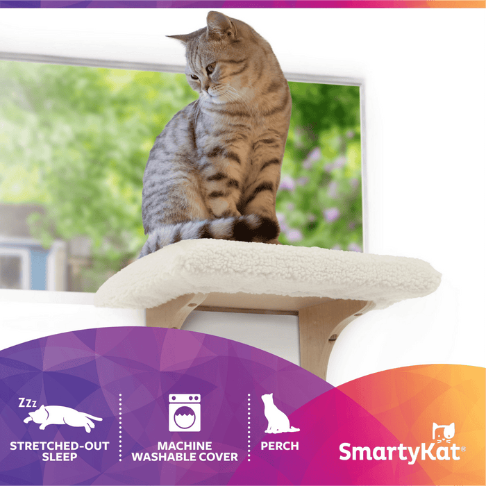 SmartyKat Paw Perch Padded Perch for Indoor Cats & Kittens Up to 15 Pounds, Easy Install, All Lifestages, Machine Washable Sherpa Cover, Cream - new