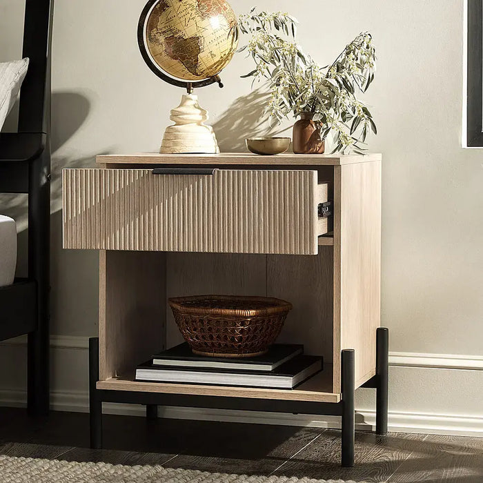 Walker Edison - Modern Reeded-Front 1-Drawer Nightstand - Coastal Oak - new