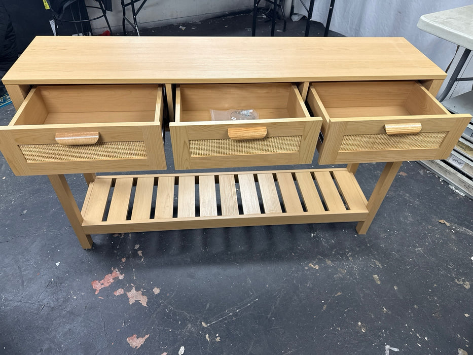 3-drawer Rattan-dotted Console Table with Bottom Shelf Light Brown - new