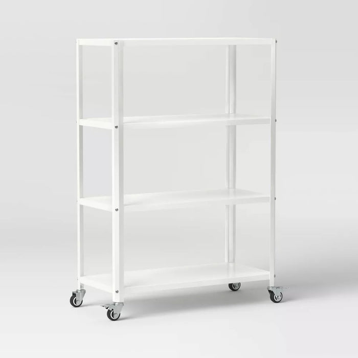 Small 44" 3 Shelf Rolling Metal Bookcase Chalk White - Room Essentials™