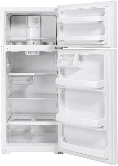 GE - 17.5 Cu. Ft. Top-Freezer Refrigerator with Edge-to-Edge Glass Shelves - White - display_model