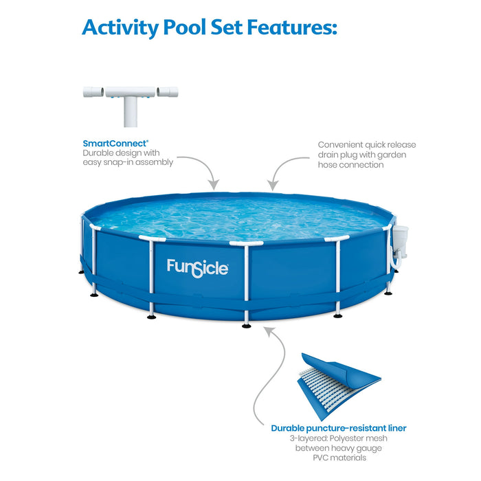 Funsicle 14ft Activity Above Ground Metal Frame Swimming Pool, Includes SkimmerPlus Pump, Round, Age 6 & up - new