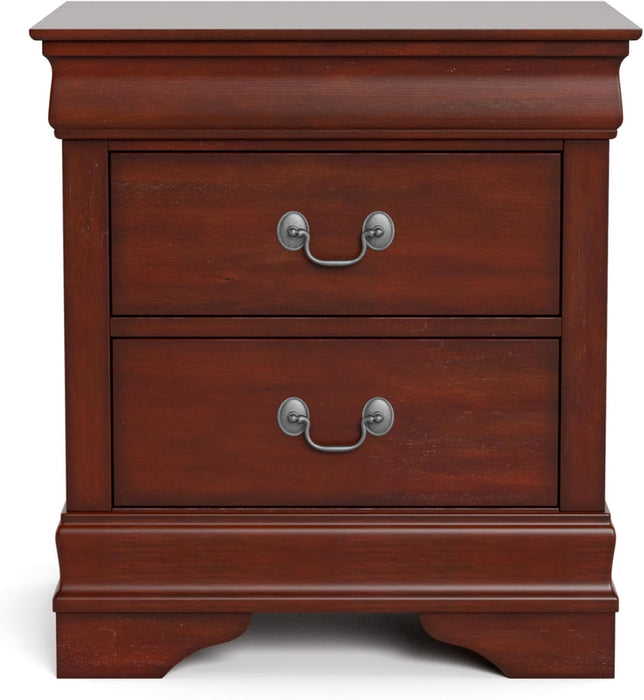 Furniture of America Arabella Traditional Solid Wood Nightstand with Drawers and Antique Nickle Handles, Small Bedside Table, No Assembly Wooden Night Stand for Bedroom, Guest Room, Dorm, Cherry -