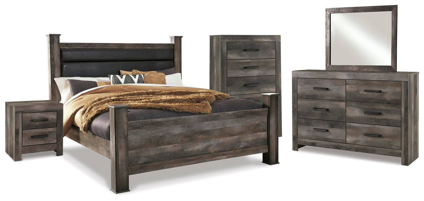 Wynnlow Gray Wynnlow King Poster Bed with Mirrored Dresser, Chest and Nightstand