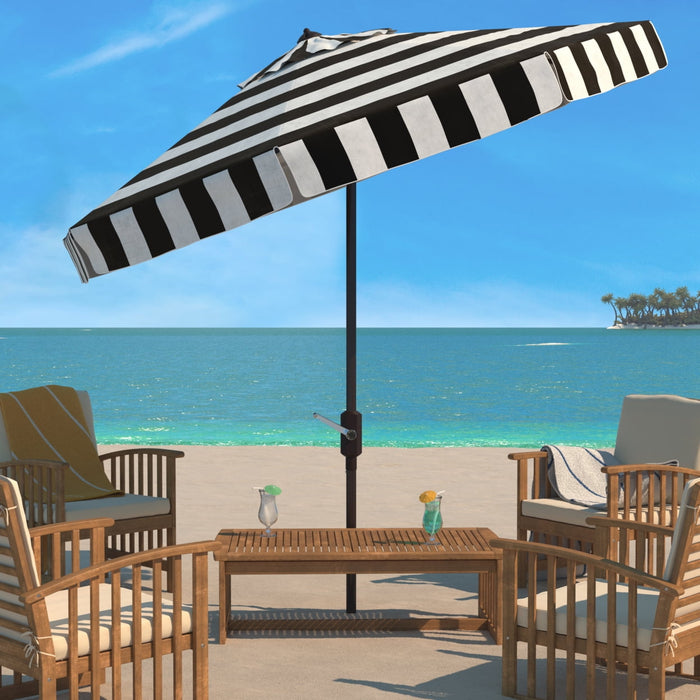 Safavieh Elsa 11' Market Crank Round Patio Umbrella, Black/White - open_box