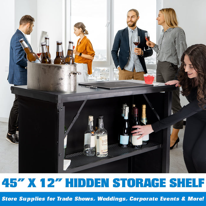 GoBar PRO Commercial Grade Portable Bar Table - Mobile Bartender Station for Events - Includes Black Skirt and Carry Case - Standard or LED, 45 x 18 x 38 - new