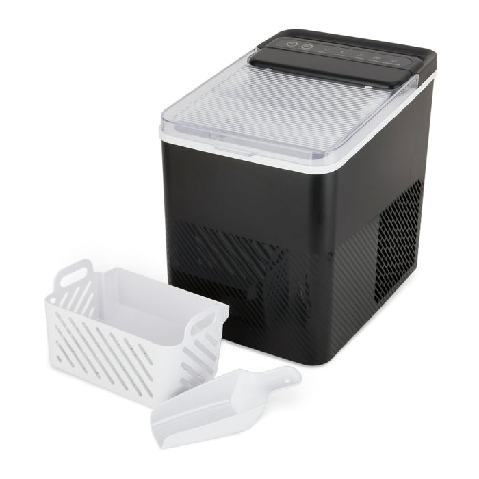 Mainstays Countertop Ice Maker, Rich Black, 9 Bullet Cubes, 2 Ice Sizes, 26 lbs/24H with Removable & Washable Ice Tray & Scoop, with Self-Cleaning Function - use_like_new