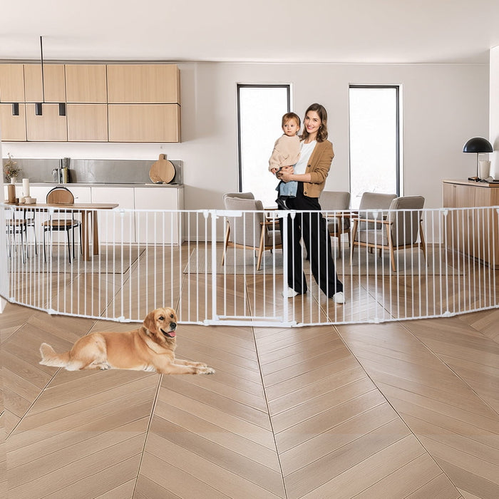 Baby Gates, 8Panel 198" Extra Wide 30" Tall Baby Gates Fireplace Fence Toddler Playard, White - new