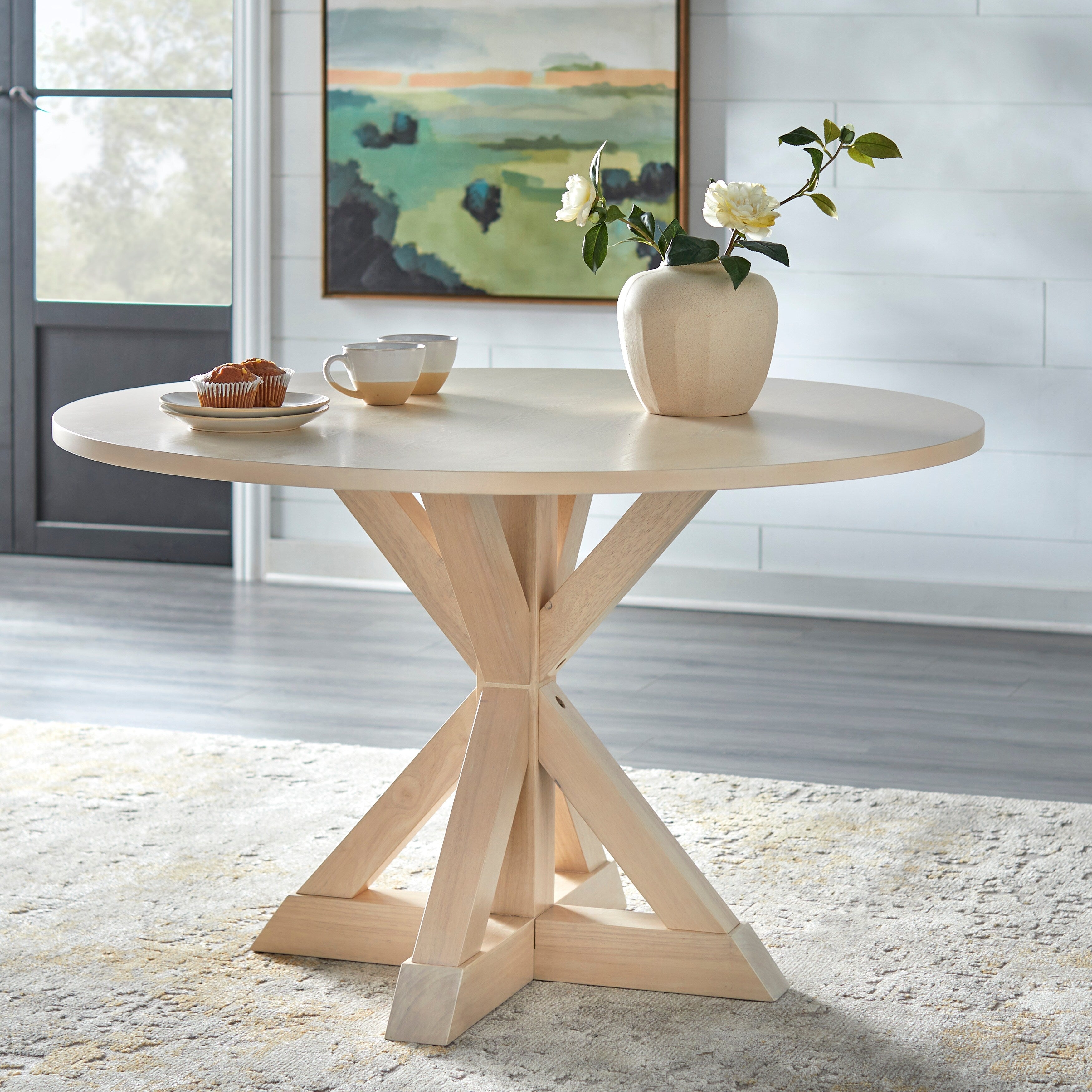 Simple Living Glen Trestle Dining Table Whitewash Grey Finish - display_model