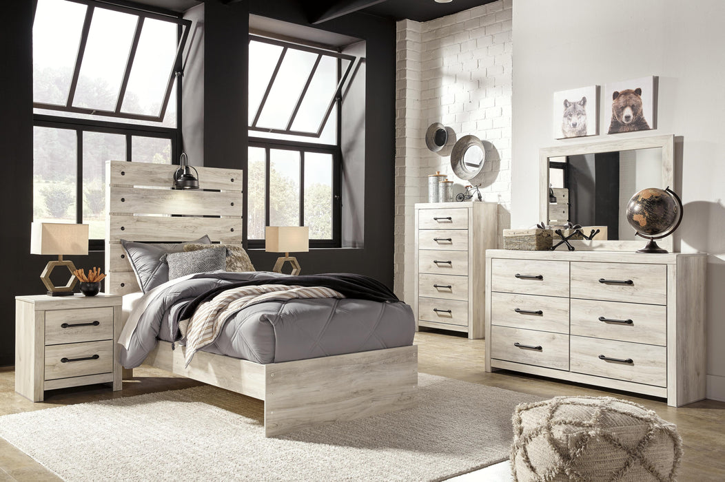 Cambeck Whitewash Cambeck Twin Panel Bed with Mirrored Dresser, Chest and Nightstand