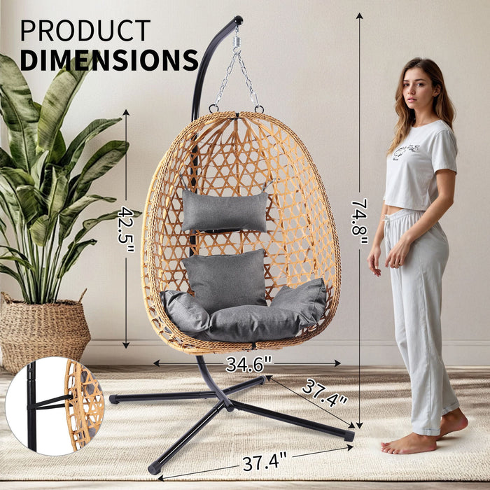 Egg Chair with Stand, Patio Wicker Bifanuo Hanging Chair, Hammock Swing Chair, 350LBS Capacity for Bedroom, Balcony, Garden - new