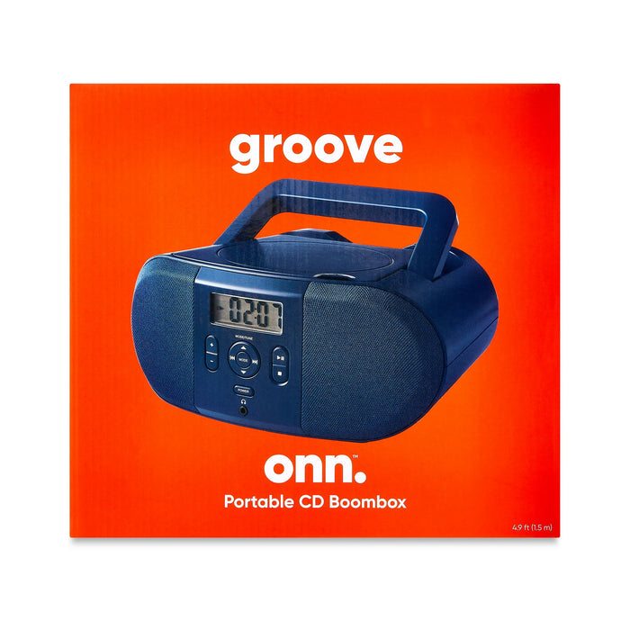 onn. Portable CD Boombox with Digital FM Radio, Navy - new