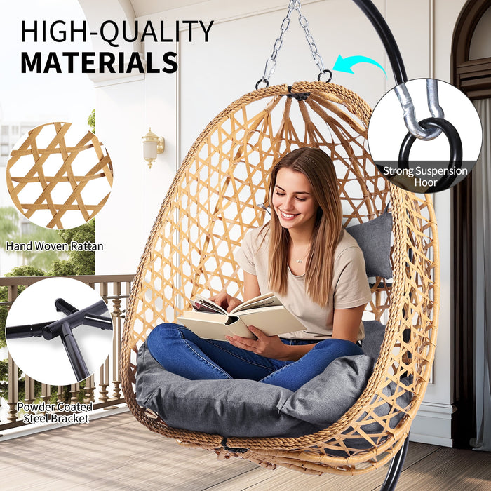 Egg Chair with Stand, Patio Wicker Bifanuo Hanging Chair, Hammock Swing Chair, 350LBS Capacity for Bedroom, Balcony, Garden - new