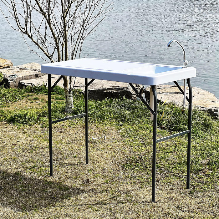 Portable Fish Cleaning Table with Sink and Faucet for Camping, Fishing, Tailgating - Large Work Surface, Food Grade HDPE, Collapsable for Easy Storage - new