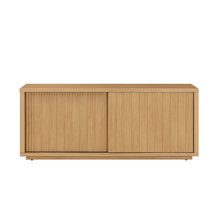 Beautiful Fluted TV Stand for TVs up to 70 by Drew Barrymore, Warm Honey Finish - new