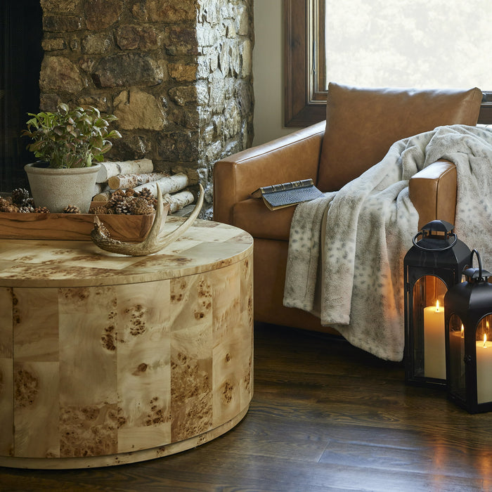 Better Homes & Gardens Burlwood Round Coffee Table, Light Burl Wood Veneer - new