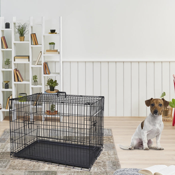 HomGarden 36 Foldable Dog Crate Steel Pet Kennel Double Door Medium Dog Cage - open_box
