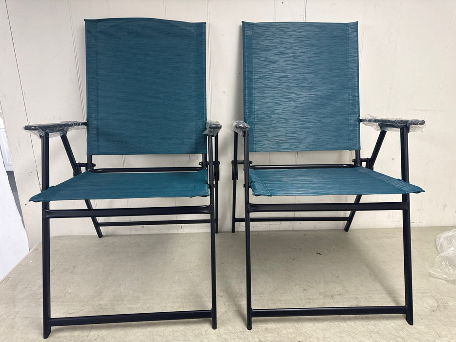 (2 pack) Mainstays Greyson Steel and Sling Folding Outdoor Patio Armchair - 2 Pack, Teal - new
