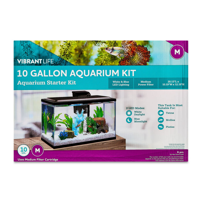 Vibrant Life 10 Gallon Aquarium Starter Kit with Blue & White LED Lights - new