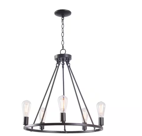 Hampton Bay Stratton 5-Light Black Chandelier with No Shade - open_box