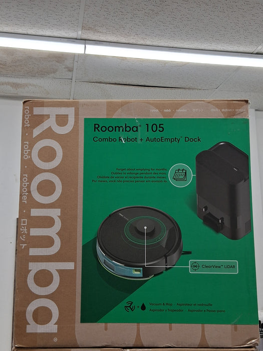 iRobot Roomba 105 Combo Robot Vacuum & Mop with AutoEmpty Dock - Self-Empties for 75 Days, Intense Power-Lifting Suction, LiDAR Navigation, Multiple Cleaning Modes, Avoids Mopping Carpet | Up to 75-day capacity, intense suction, LiDAR navigation, multiple