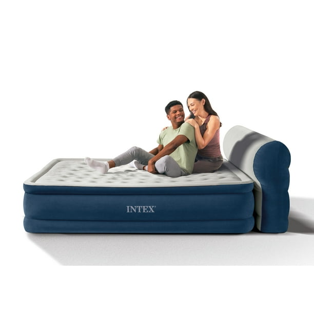 Intex Headboard 18" Queen Dura-Beam Deluxe Raised Air Bed Mattress with Built-in Pump - use_like_new