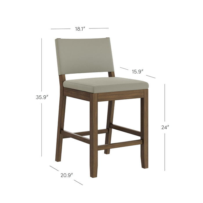 Nathan James Linus Modern Upholstered Counter Height Bar Stool with Back and Solid Rubberwood Legs in a Dark Brown Wood, Natural Light Grey/Brown, - new