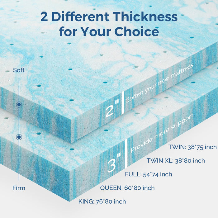 Mattress Topper Twin, 2 Inch Gel Memory Foam Bed Topper for Twin Size Bed, CertiPUR-US Certified, Blue -
