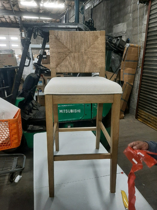 Nathan James Beacon Bohemian Boucle Bar Stool with Back, Bar Height Kitchen Island Chair, Seagrass Bar Stool, Cream Boucle/Brushed Light Brown - new