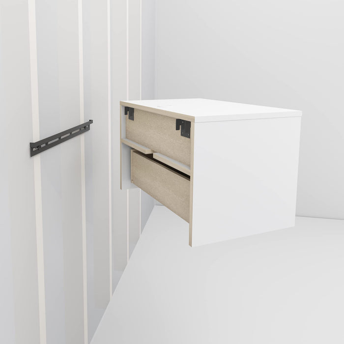 1 Piece Prepack Floating Shelf Side Table with Drawer and Brushed Brass Knobs, Modern Floating Nightstand 15" D x 22.5" W x 14.5" H, Black, BRBW-1402-2M - open_box