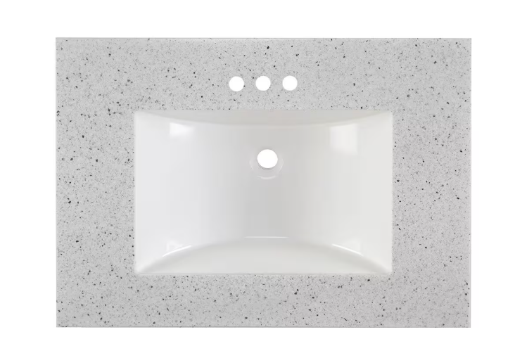 31 in. W x 22 in. D Engineered Solid Surface White Rectangular Single Sink Vanity Top in Silver Ash - open_box