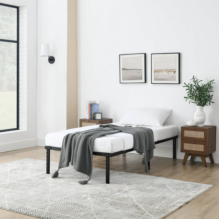 Mainstays Twin 14 Heavy Duty Steel Slat Platform Bed Frame with Storage Space Under Frame, No Box Sp - open_box