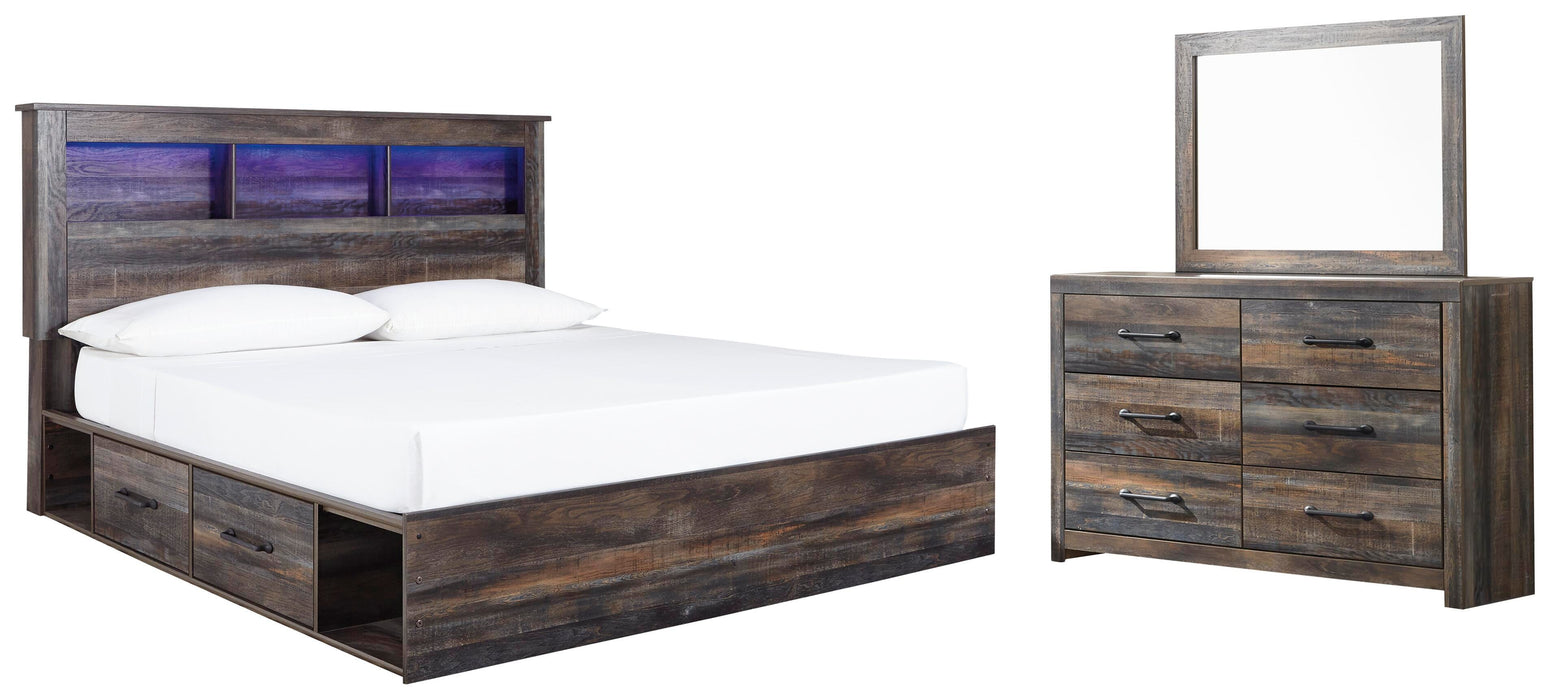 Drystan Multi Drystan King Bookcase Bed with 2 Storage Drawers with Mirrored Dresser