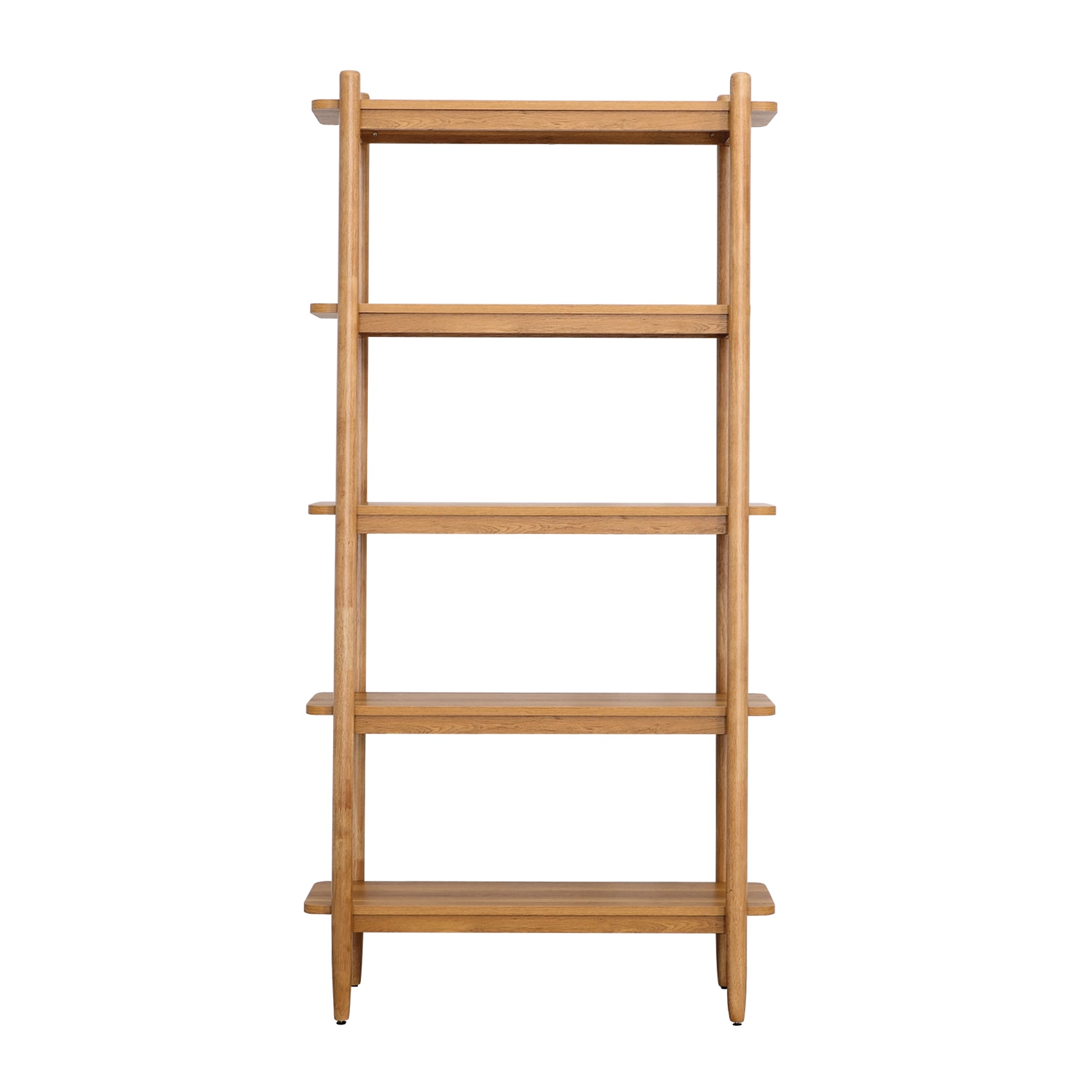 Better Homes & Gardens Springwood 5 Shelf Bookcase with Solid Wood Frame, Light Honey Finish - open_box