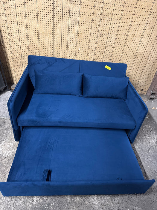 DEALTOPS Pull Out Sofa Bed, Convertible Loveseat Sleeper Sofa with USB Ports and Side Pockets, Blue - open_box