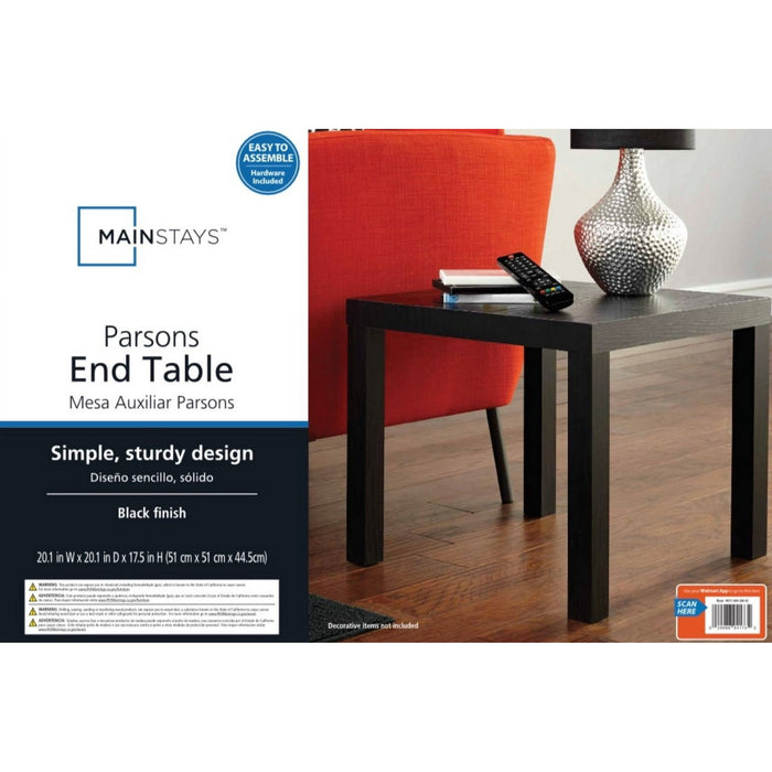 Mainstays Parsons End Table, Black Oak - new