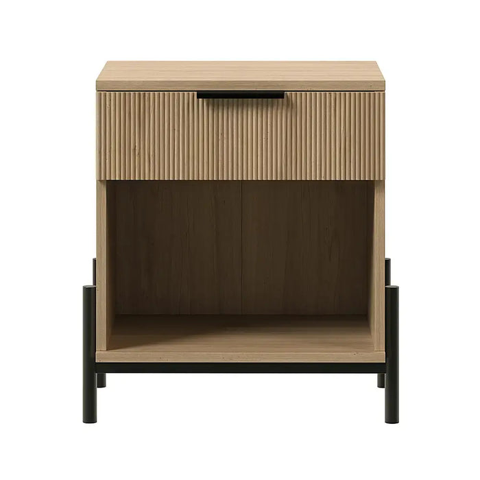 Walker Edison - Modern Reeded-Front 1-Drawer Nightstand - Coastal Oak - new