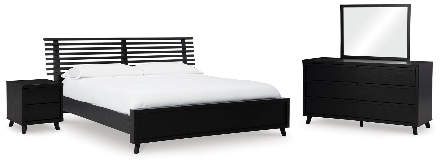 Danziar Black Danziar Queen Slat Panel Bed, Dresser, Mirror and Nightstand