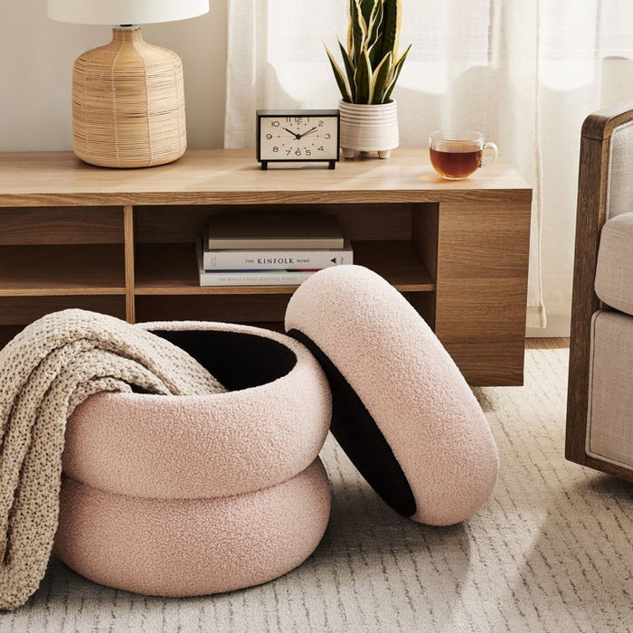 Mainstays Boucle Cloud Storage Ottoman, Blush - new