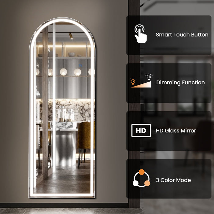 CONCETTA 71"x 26" Arched Full Length LED Floor Mirror , 3 Light Modes for Bedroom and Cloakroom - new