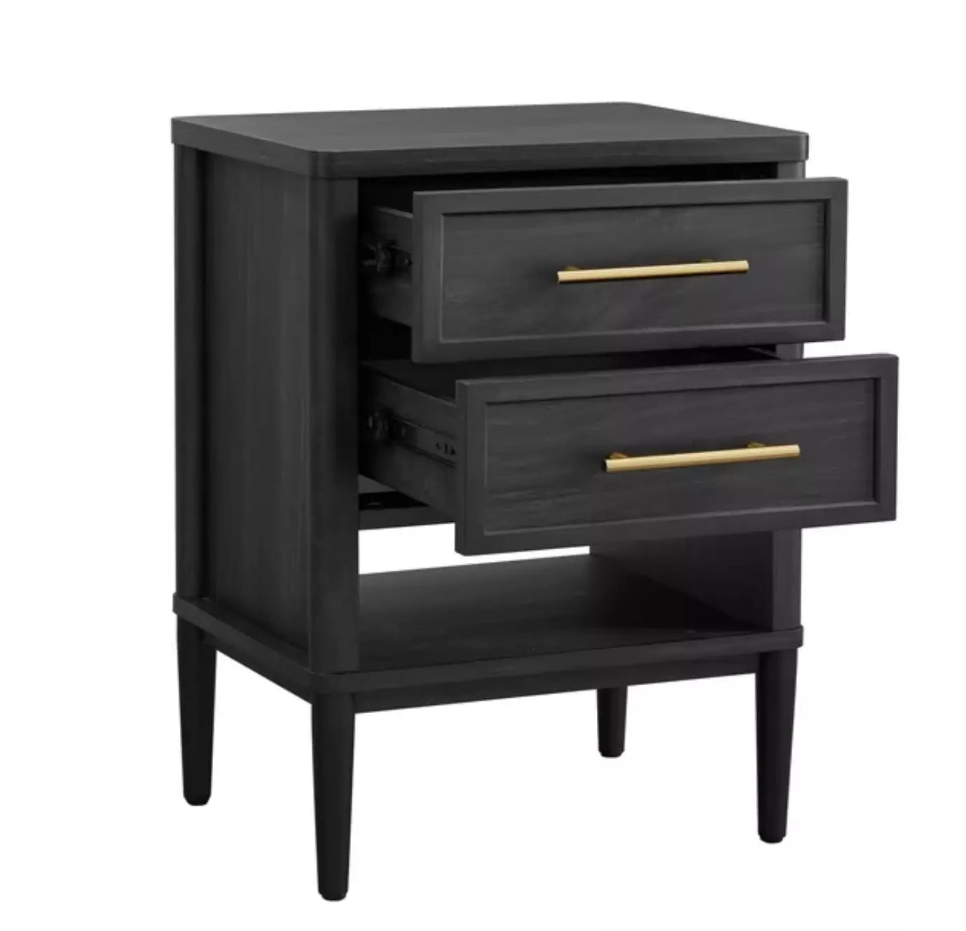 Better Homes & Gardens Oaklee 2 Drawer Nightstand for bedroom ,Charcoal Finish - new