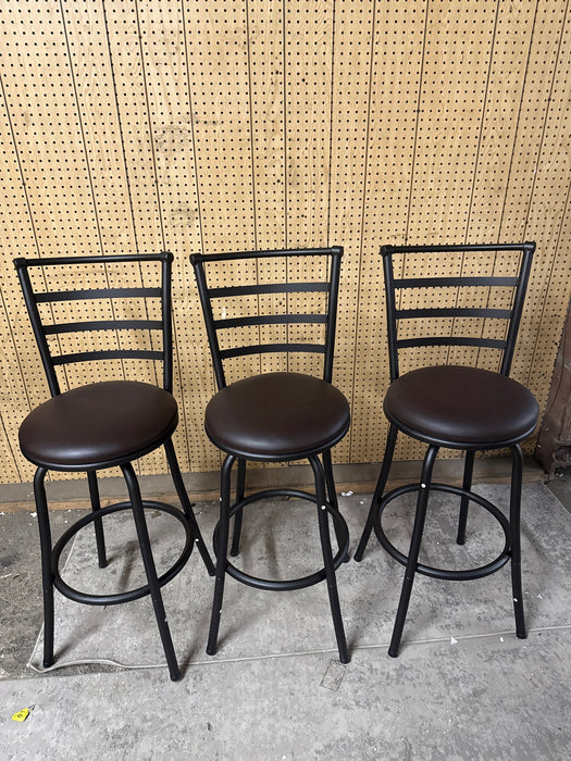Mainstays 3 Pack Indoor Adjustable 24" or 29" Bronze Ladder Back Swivel Barstool, Espresso Vegan Leather Seat - new