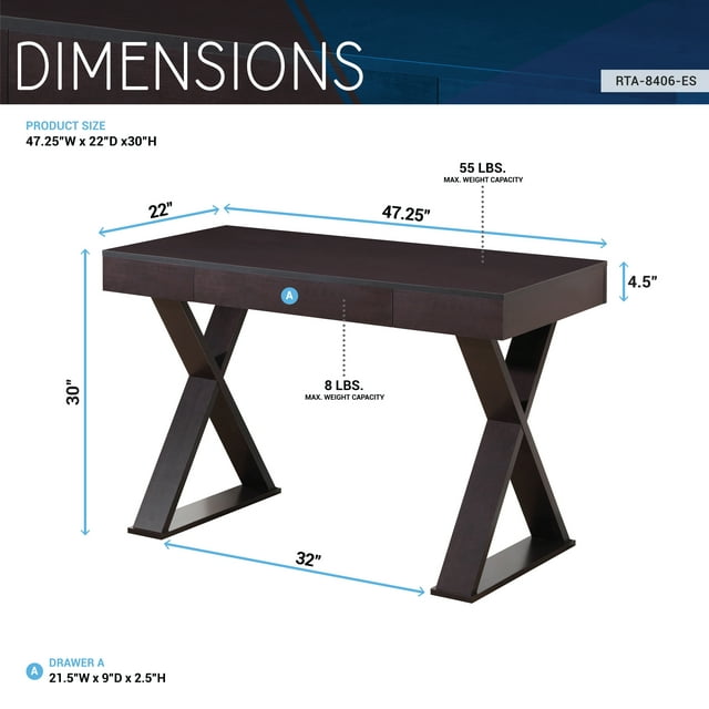 Techni Mobili Trendy Home Office Desk with Drawer, Espresso - display_model