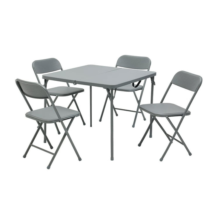 Mainstays 5 Piece Resin Card Folding Table and Four Folding Chairs Set, Gray - new