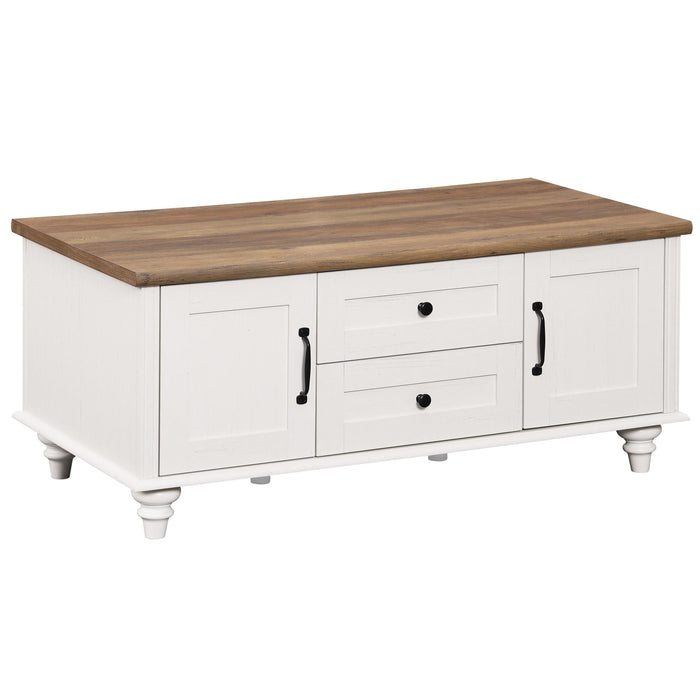 Farmhouse Coffee Table with Storage Cabinet & Drawer, White Center Table for Living Room - new