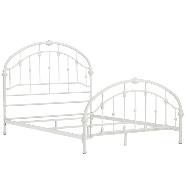 Curved Double Top Arches Victorian Iron Bed - Antique White, Queen Size - new