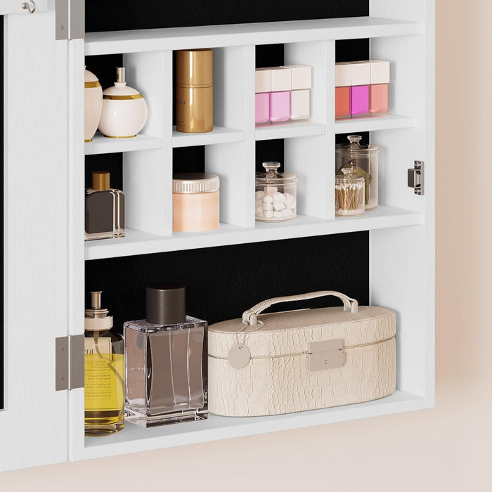 IRONCK Full Length Mirror Jewelry Cabinet with Foldable Shelf , Wall Door Mounted Jewelry Armoire with LED Light , White - new