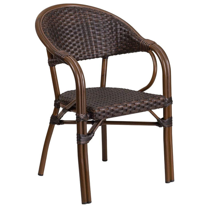 Flash Furniture Milano Series Dark Brown Rattan Restaurant Patio Chair with Red Bamboo-Aluminum Frame - new