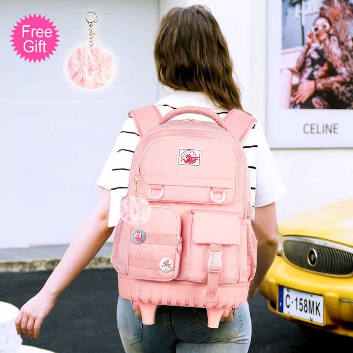 AGSDON Rolling Backpack for Girls and Women, Roller Wheels School Bookbag, Wheeled Suitcase Backpacks with Lunch Bag for Teen - Pink - new