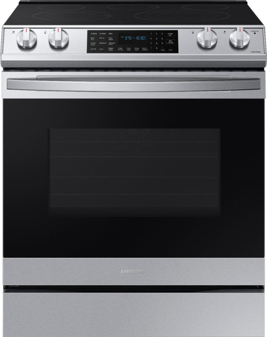 Samsung - 6.3 cu. ft. Front Control Slide-In Electric Convection Range with Air Fry & Wi-Fi, Fingerprint Resistant - Stainless Steel - display_model